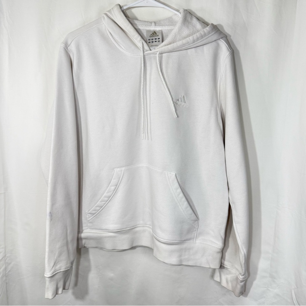 Adidas Woman’s White Pullover Hoodie With Embroidery Detailing — Size XL